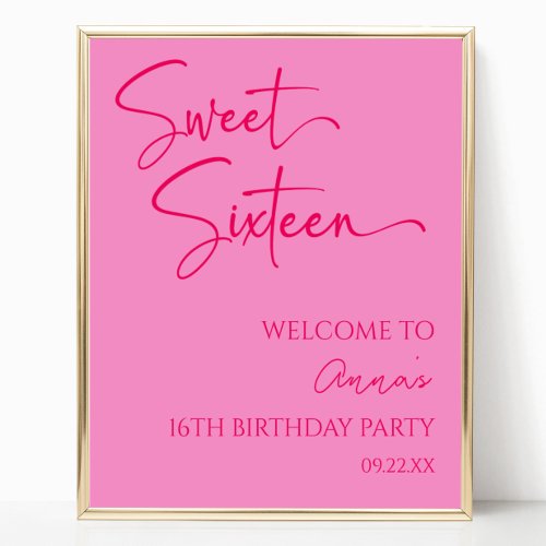 Pink Sweet Sixteen 16th Birthday Party Welcome Poster