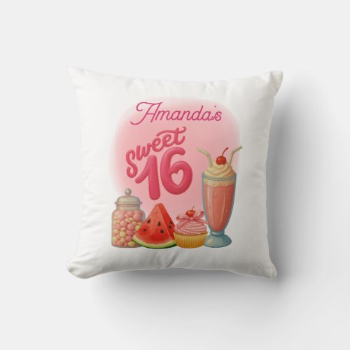 Pink Sweet Sixteen Birthday Pillow Gift
