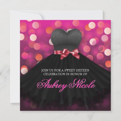 Pink Sweet Sixteen Black Dress Birthday Invitation