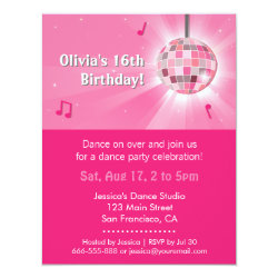 Pink Sweet Sixteen Disco Dance Birthday Party Card