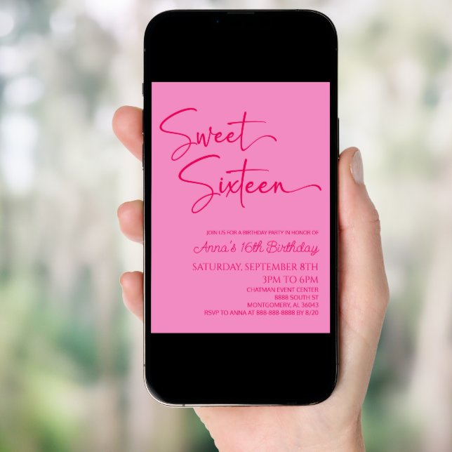 Pink Sweet Sixteen Minimal 16th Birthday Party Invitation (Front Digital)