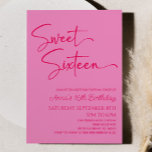 Pink Sweet Sixteen Minimal 16th Birthday Party Invitation<br><div class="desc">This is a Hot Pink Sweet Sixteen Modern Minimalist 16th Birthday Party Invitation!</div>