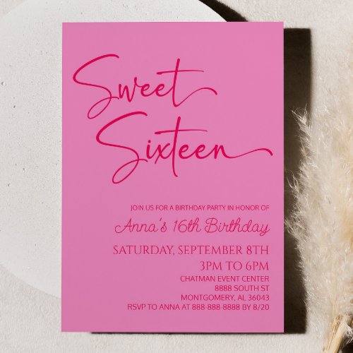 Pink Sweet Sixteen Minimal 16th Birthday Party Invitation