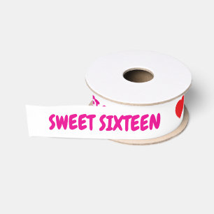 Pink Sweet Sixteen Red Hearts Grosgrain Ribbon