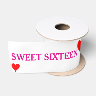Pink Sweet Sixteen Red Hearts Satin Ribbon