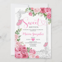 Pink Sweet Sixteen Silver 16th Girl Birthday Party