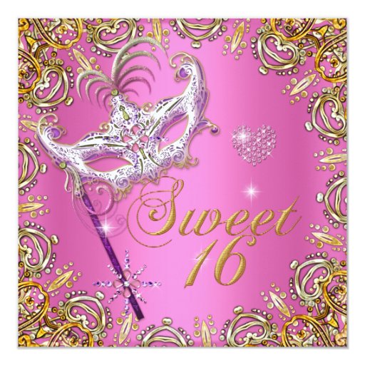 Pink Sweet Sixteen Sweet 16 Masquerade Gold 5.25x5.25 Square Paper ...