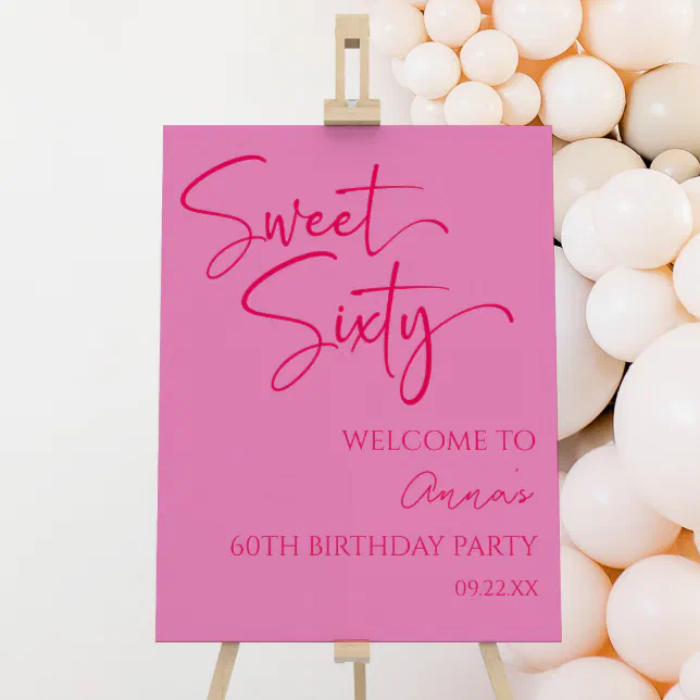 Pink Sweet Sixty 60th Birthday Party Welcome Sign | Zazzle