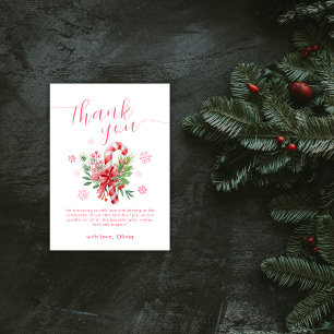 Pink Sweet Snowflake Festive Candy Baby Shower  Thank You Card