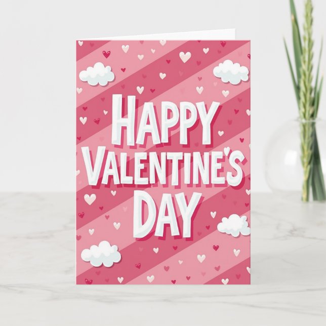 Pink Sweet Striped Valentines Card (Front)