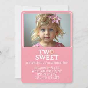 Pink Sweet Two Year Old Girl Photo Party Invite