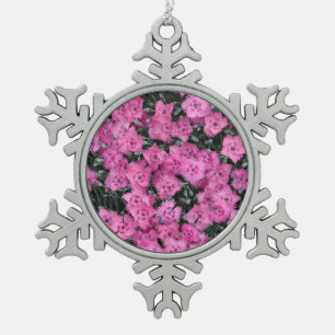 Pink sweet william flowers snowflake pewter christmas ornament