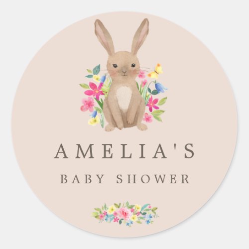 Pink Sweet Woodland Bunny Baby Shower Favor Seal