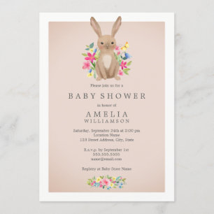 Pink Sweet Woodland Bunny Baby Shower Invitation