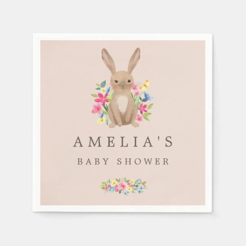 Pink Sweet Woodland Bunny Baby Shower Napkin