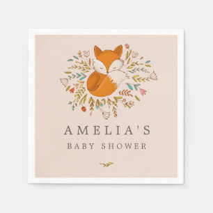 Pink Sweet Woodland Fox Baby Shower Napkin