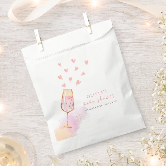Pink Sweetheart Champagne Valentines Baby Shower Favor Bag (Clipped)