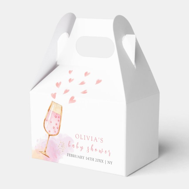 Pink Sweetheart Champagne Valentines Baby Shower Favor Boxes (Front Side)