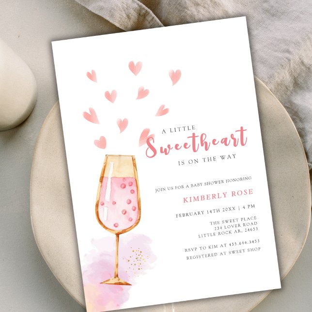 Pink Sweetheart Champagne Valentines Baby Shower Invitation (Pink Sweetheart Champagne Valentines Baby Shower Invitation)
