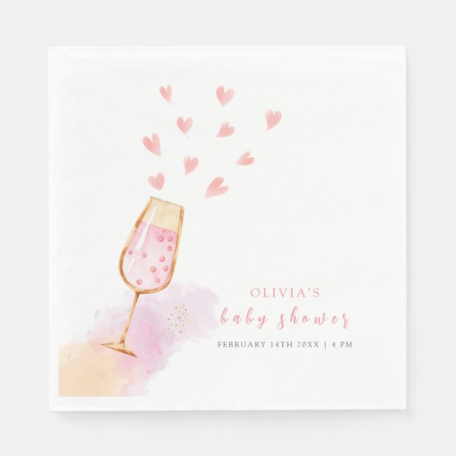 Pink Sweetheart Champagne Valentines Baby Shower Napkins (Front)