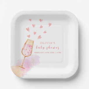 Pink Sweetheart Champagne Valentines Baby Shower Paper Plates
