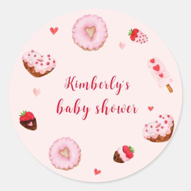 Pink Sweetheart Donuts Valentines Baby Shower Classic Round Sticker (Front)
