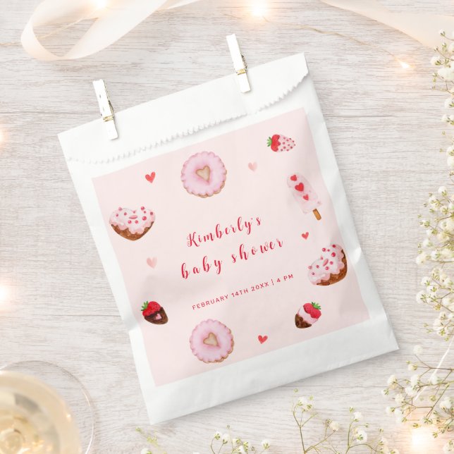 Pink Sweetheart Donuts Valentines Baby Shower Favor Bag (Clipped)