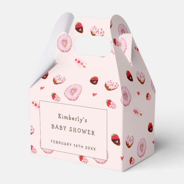 Pink Sweetheart Donuts Valentines Baby Shower Favor Boxes (Front Side)