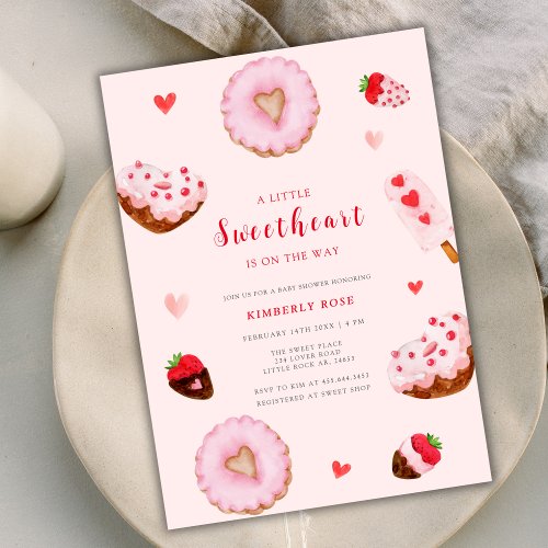 Pink Sweetheart Donuts Valentines Baby Shower Invitation