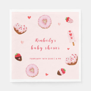 Pink Sweetheart Donuts Valentines Baby Shower Napkins