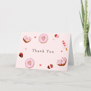 Pink Sweetheart Donuts Valentines Baby Shower Thank You Card