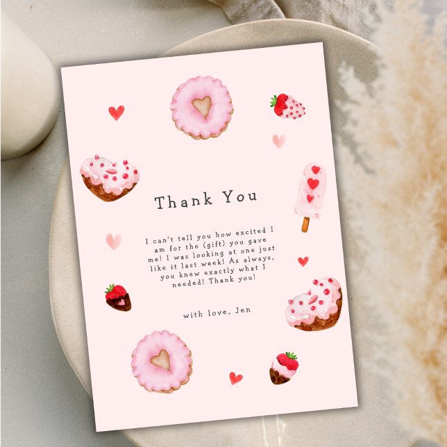 Pink Sweetheart Donuts Valentines Baby Shower Thank You Card (Pink Sweetheart Donuts Valentines Baby Shower Thank You Card)