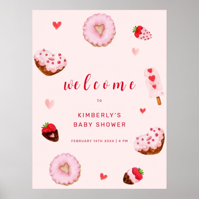 Pink Sweetheart Donuts Welcome Baby Shower Poster (Front)