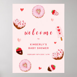 Pink Sweetheart Donuts Welcome Baby Shower Poster