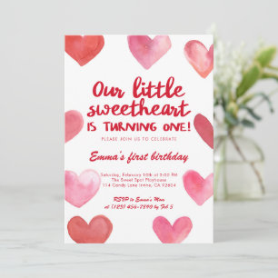 Pink Sweetheart First Birthday Girl Valentine Invitation