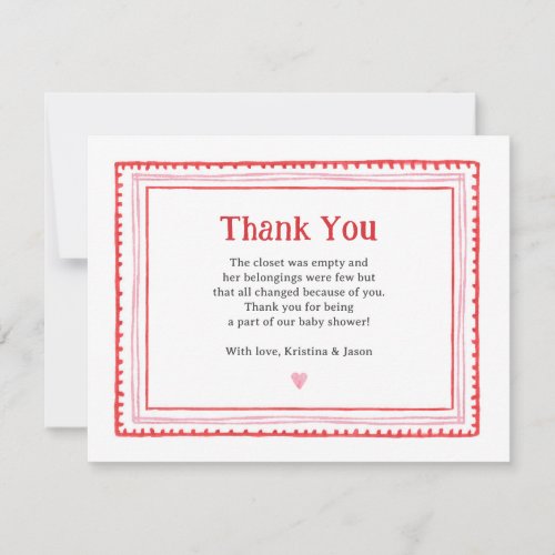 Pink Sweetheart Girl Baby Shower Thank You Card