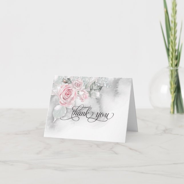 Pink Sweetheart Roses  BarefootBride™ Thank You Card (Front)