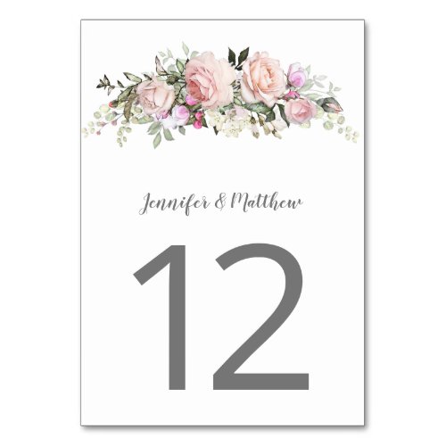 Pink Sweetheart Roses Watercolor Floral  Table Number