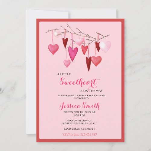 Pink Sweetheart Valentine Baby Shower for girl Invitation