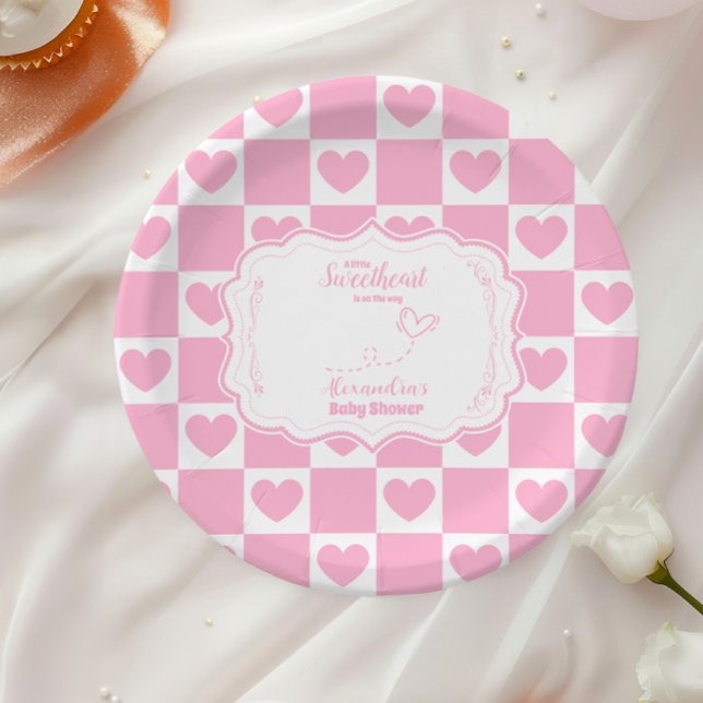 Pink Sweetheart Valentine's Day Baby Shower Paper Plates (Creator Uploaded)