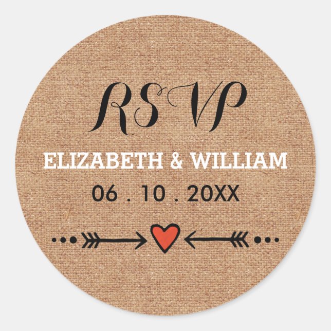 Pink Sweethearts & Arrows Rustic Wedding RSVP Classic Round Sticker (Front)