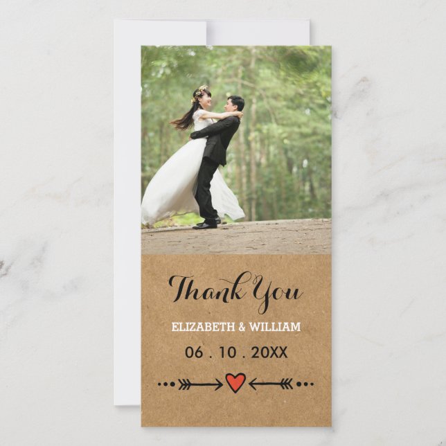 Pink Sweethearts & Arrows Rustic Wedding Thank You (Front)