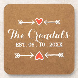 Pink Sweethearts & Arrows White Country Wedding Beverage Coaster