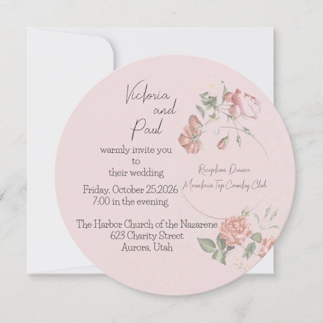 Pink Sweetness Round Wedding Invitation (Front)