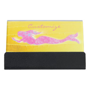 pink swimming mermaid desk business card holder