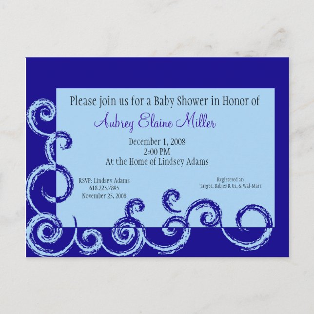 Pink Swirl Baby Shower Invitation - Customized Postcard (Front)