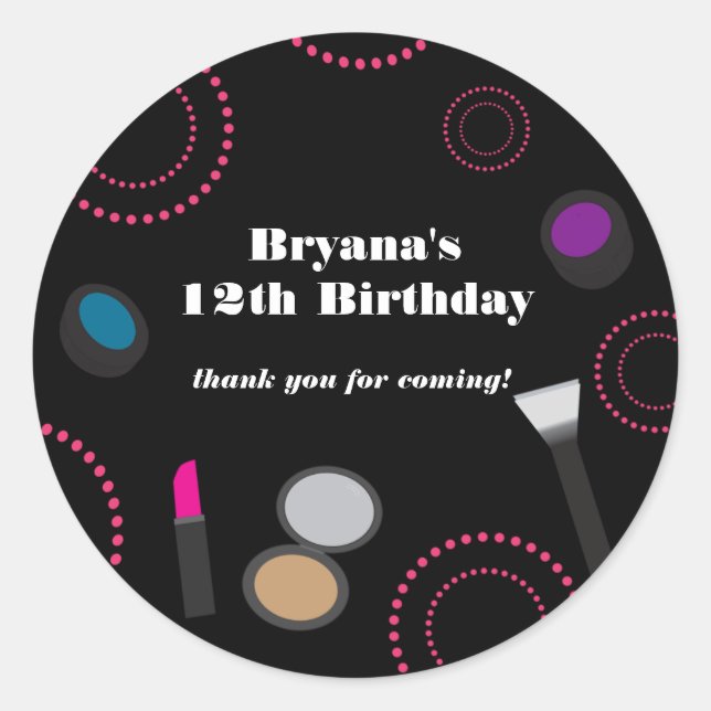 Pink Swirl Black Makeup Party Favor Stickers (Front)