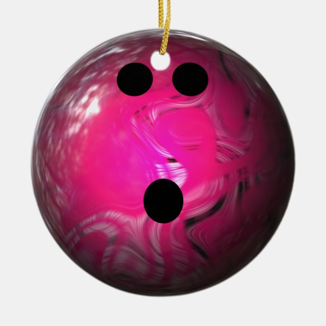 Pink Swirl Bowling Ball Ceramic Ornament (Front)
