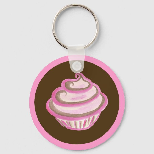 Pink Swirl Cupcake Keychain (Front)