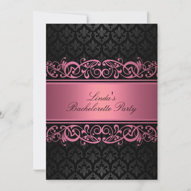 Pink Swirl Damask | Bachelorette Party Invitation (Front)